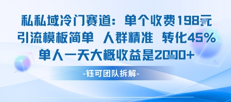 私域冷门赛道单个收费198米引流模板简单人群精准 45%的转化率单人一天大概收益多张-聚合资源