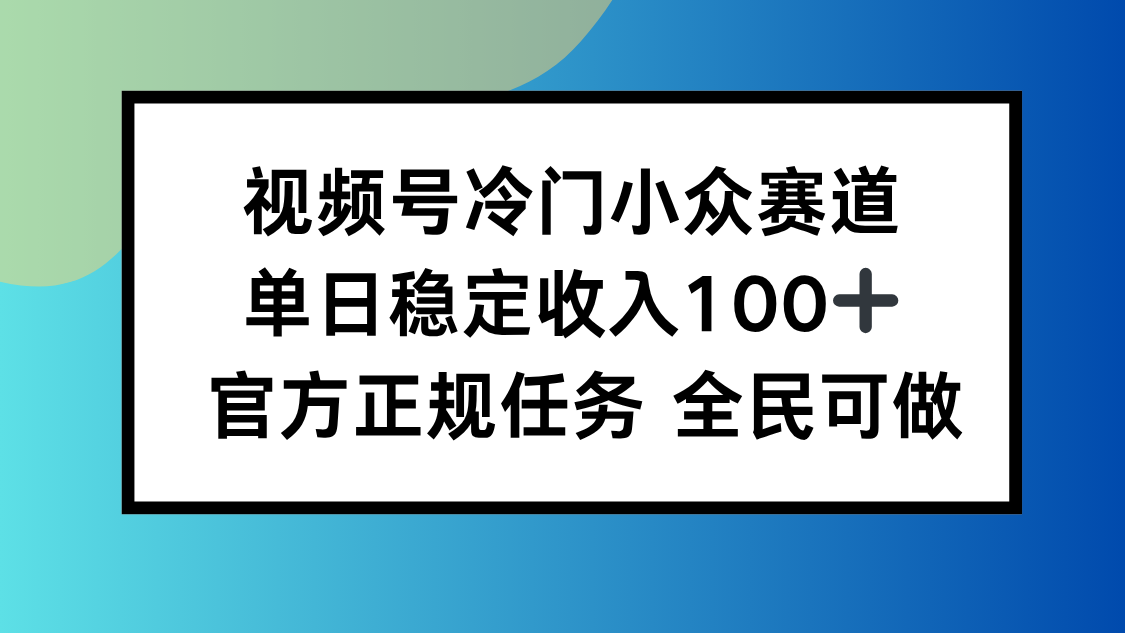视频号小众赛道，单日稳定收入100+，适合所有人-聚合资源