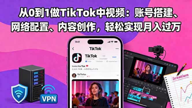 从0到1做TikTok中视频:账号搭建、网络配置、内容创作,轻松实现月入过万-聚合资源