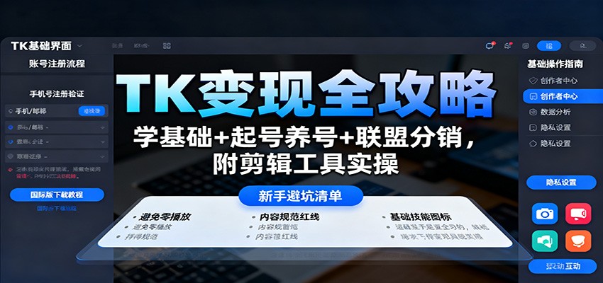 TK变现全攻略：学基础+起号养号+联盟分销，附剪辑工具实操-聚合资源