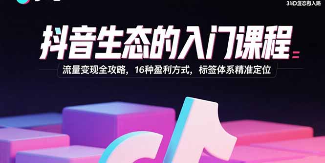 抖音生态的入门课程:流量变现全攻略,16种盈利方式,标签体系精准定位-聚合资源