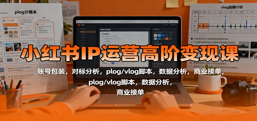 小红书IP运营高阶变现课：账号包装，对标分析，plog/vlog脚本，数据分析，商业接单-聚合资源