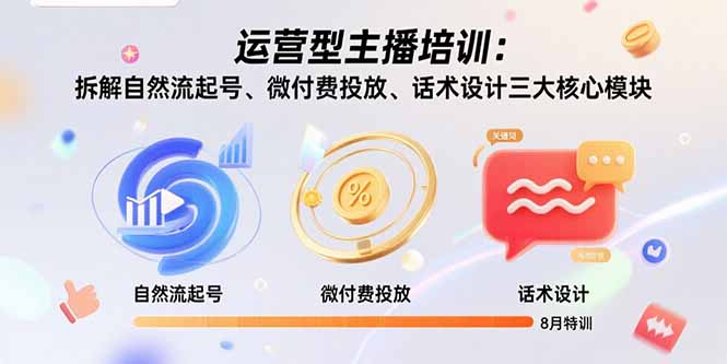 运营型主播培训:拆解自然流起号、微付费投放、话术设计三大核心模块-8月-聚合资源