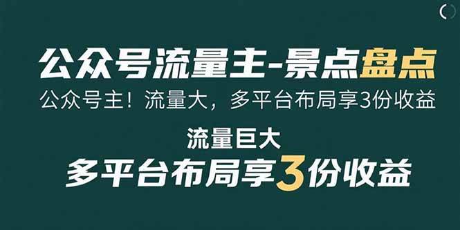 (15553期)公众号流量主-景点盘点 流量巨大 多平台布局享3份收益-聚合资源