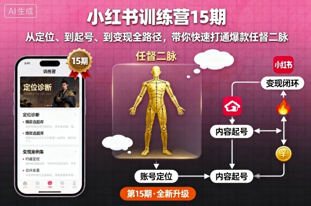 小红书训练营15期,从定位、到起号、到变现全路径,带你快速打通爆款任督二脉-聚合资源