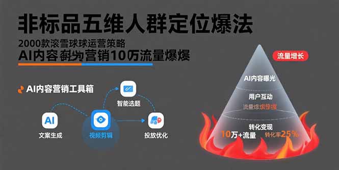 非标品五维人群定位法，2000款滚雪球运营策略，AI内容营销10万流量引爆-聚合资源