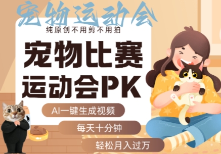 AI一键生成宠物比赛运动会PK视频，纯原创不用剪不用拍，每天十分钟，轻松月入过1W+-聚合资源