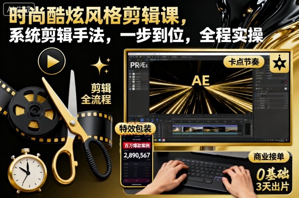 时尚酷炫风格剪辑课，系统剪辑手法，一步到位，全程实操-聚合资源