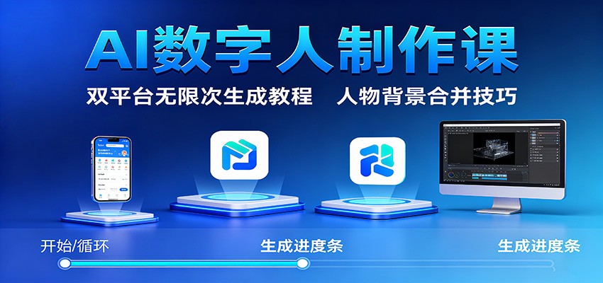 AI数字人制作课:双平台无限次生成教程,人物背景合并技巧-聚合资源