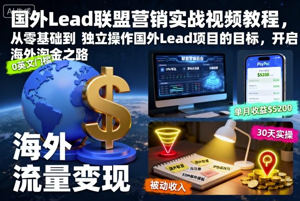 国外Lead联盟营销实战视频教程,从零基础到独立操作国外Lead项目的目标,开启海外淘金之路-聚合资源
