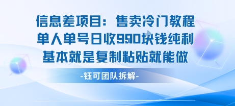 信息差项目:售卖冷门教程单人单号日收9张纯利基本就是复制粘贴就能做-聚合资源