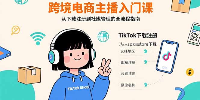 跨境电商主播入门课,TikTok下载注册,支付工具配置,社媒账号管理全流程-聚合资源