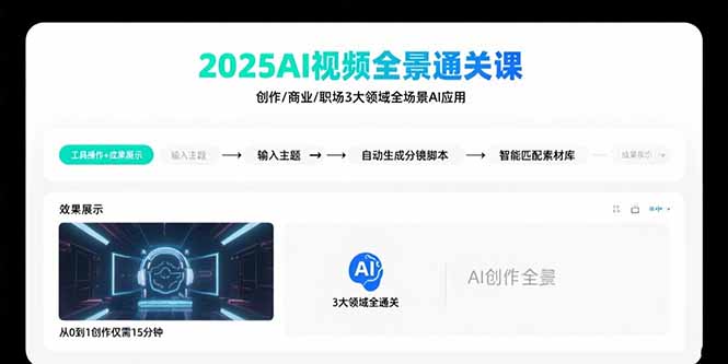 2025AI视频全景通关课:涵盖创作/商业/职场3大领域 掌握AI全场景应用-聚合资源